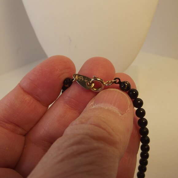 Vintage Oops A Daisy Black Gold Jade necklace Round Beads - Picture 3 of 6